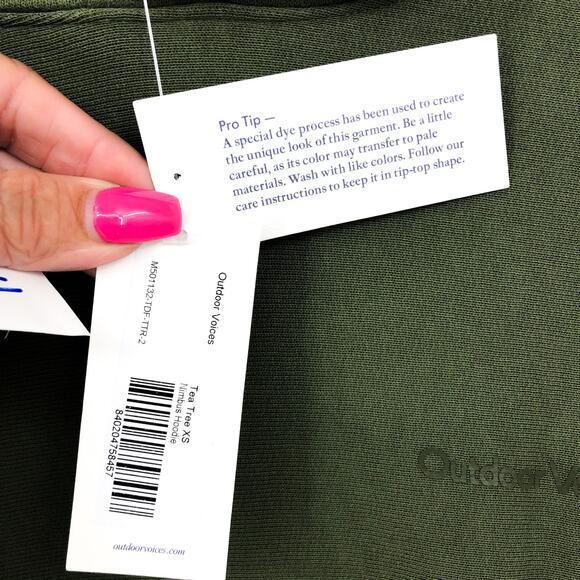 OUTDOOR VOICES Men's Nimbus Hoodie XS Tea Tree Green 100% Cotton Sweatshirt NWT - Picture 7 of 9